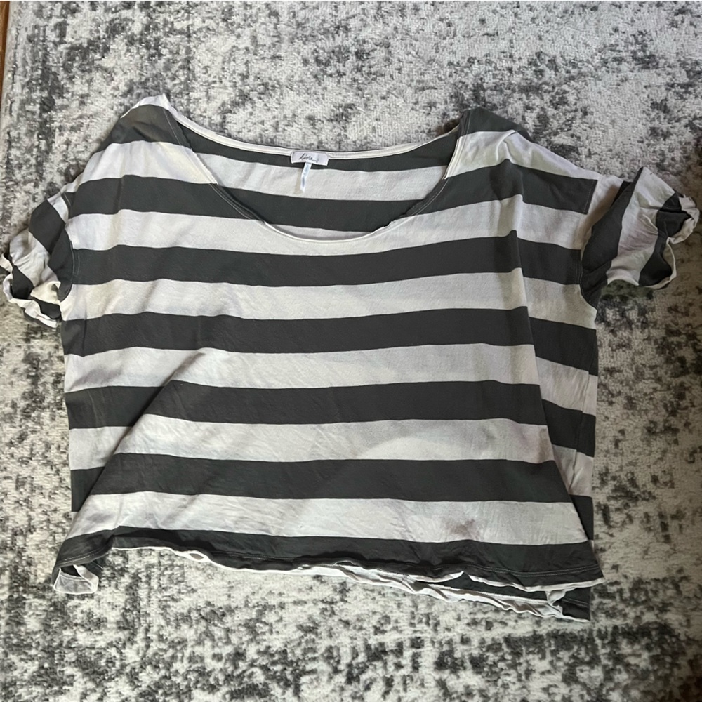 Grey & White Striped Boxy Tee